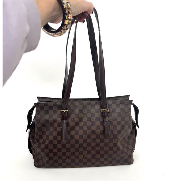 Louis Vuitton Brown Damier Ebene Chelsea Coated Canvas Top Zip Tote Bag - Picture 2 of 11